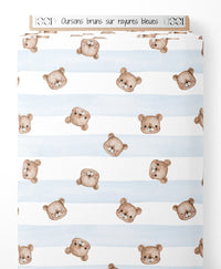 Tissu - Oursons bruns sur rayures bleues
