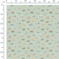 Tissu - Véhicules variés sur fond vert