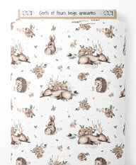 Tissu - Cerfs et fleurs beige apaisantes