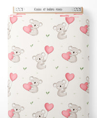 Tissu - Koalas et ballons roses