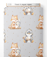 Tissu - Renard et pingouins mignons