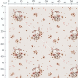 Tissu - Lapins gris et fleurs pastel