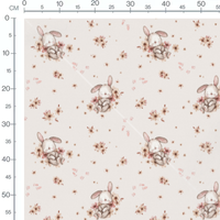 Tissu - Lapins gris et fleurs pastel