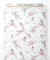 Tissu - Lapins et oiseaux floraux