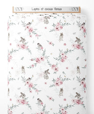 Tissu - Lapins et oiseaux floraux