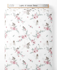 Tissu - Lapins et oiseaux floraux