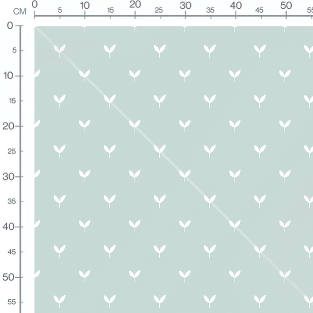 Tissu - Feuilles blanches sur vert 2