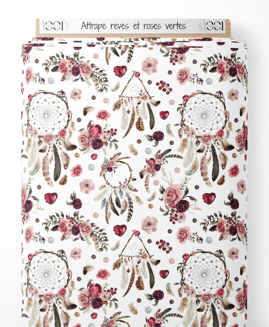 Tissu - Attrape-rêves et roses vertes