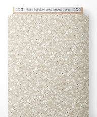 Tissu - Fleurs blanches avec touches noires