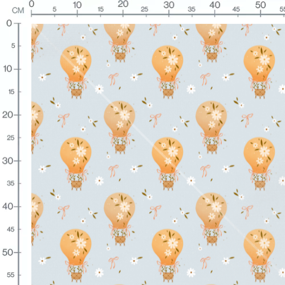 Tissu - Ballons fleuris sur fond bleu