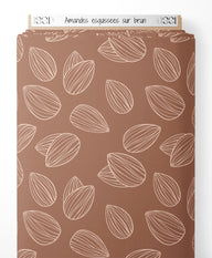 Tissu - Amandes esquissées sur brun