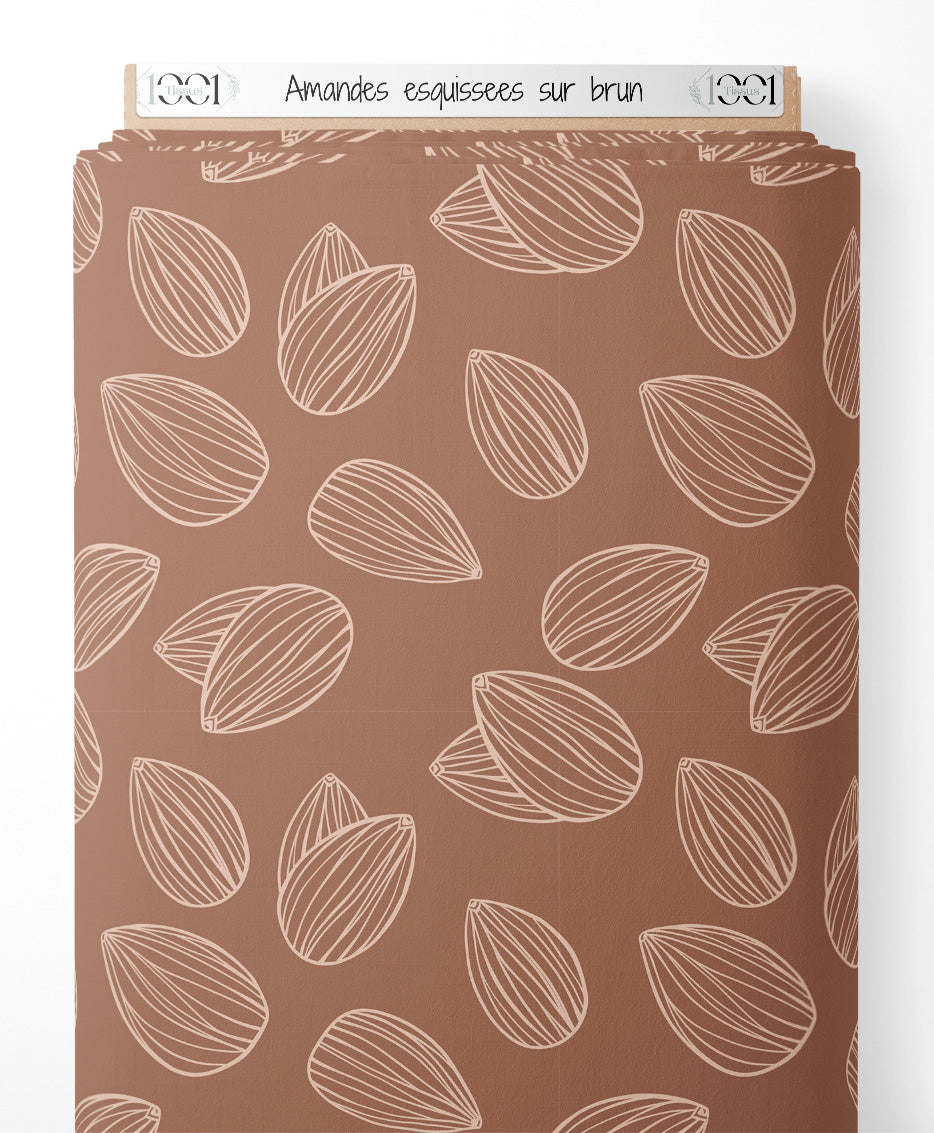 Tissu - Amandes esquissées sur brun