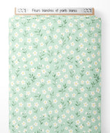 Tissu - Fleurs blanches et points blancs