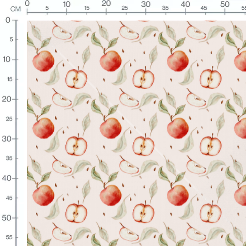 Tissu - Pommes et tranches sur beige
