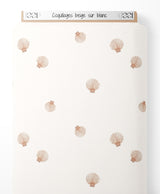 Tissu - Coquillages beige sur blanc