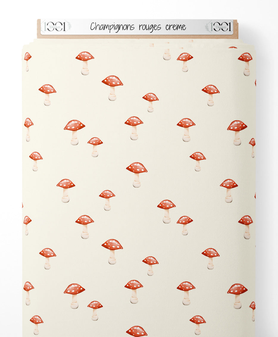 Tissu - Champignons rouges crème