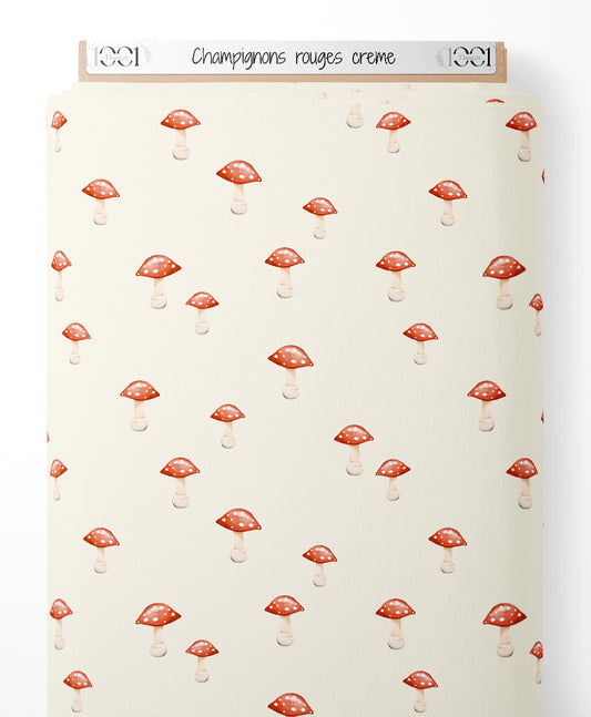 Tissu - Champignons rouges crème
