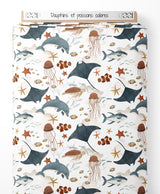 Tissu - Dauphins et poissons colorés