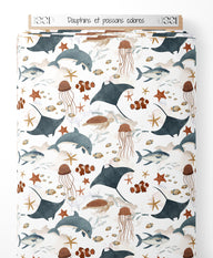 Tissu - Dauphins et poissons colorés