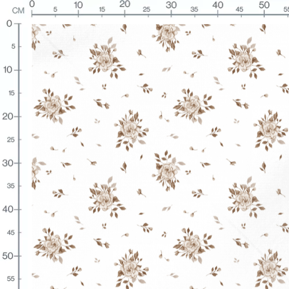Tissu - Roses sépia sur blanc