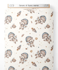 Tissu - Oursons et fusées marron