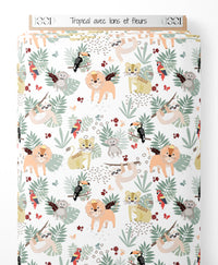 Tissu - Tropical avec lions et fleurs