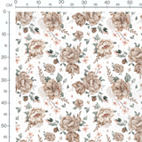 Tissu - Fleurs beige et feuillage vert