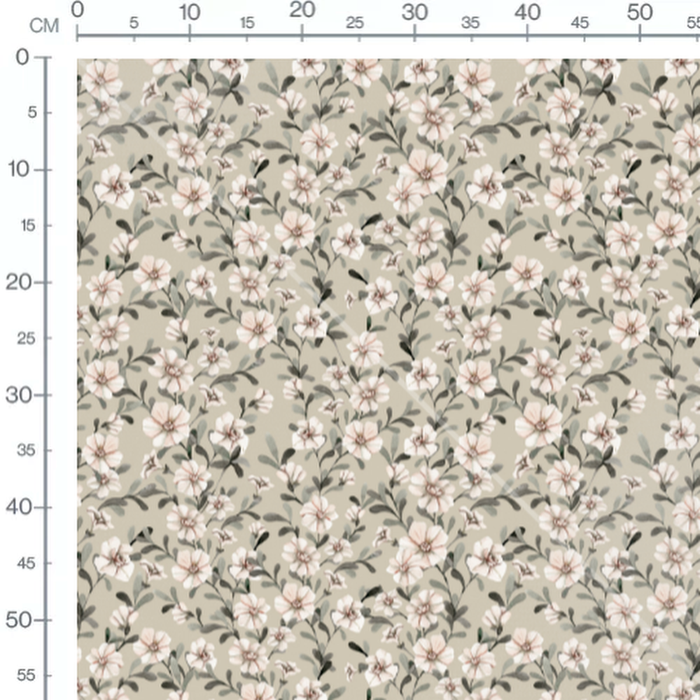 Tissu - Fleurs roses pâles et vertes