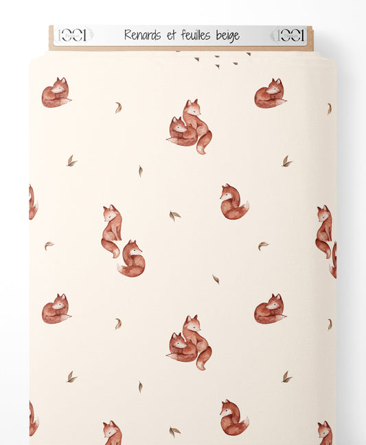 Tissu - Renards et feuilles beige