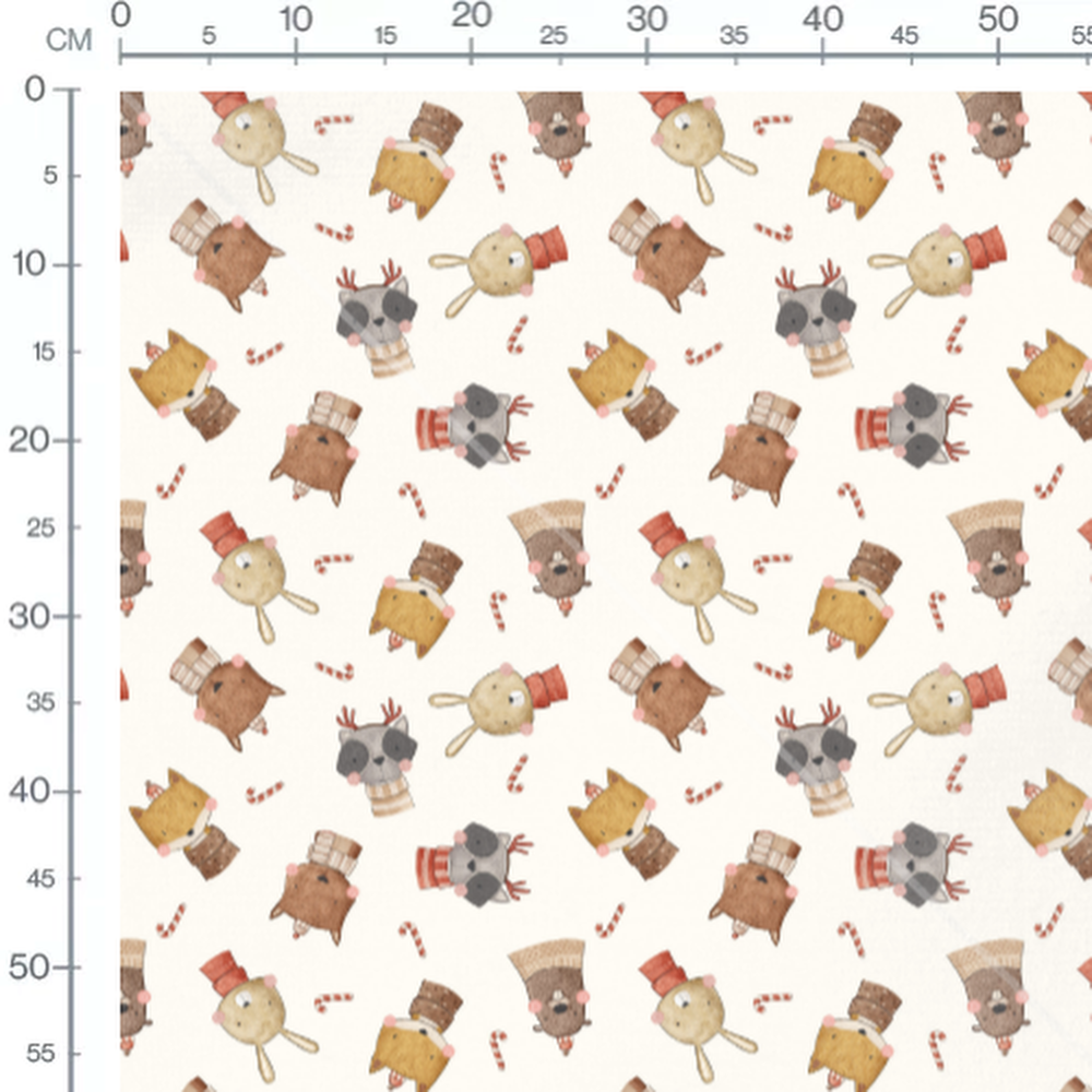 Tissu - Animaux mignons sur fond blanc 2