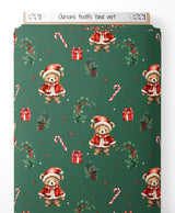 Tissu - Oursons festifs sur fond vert