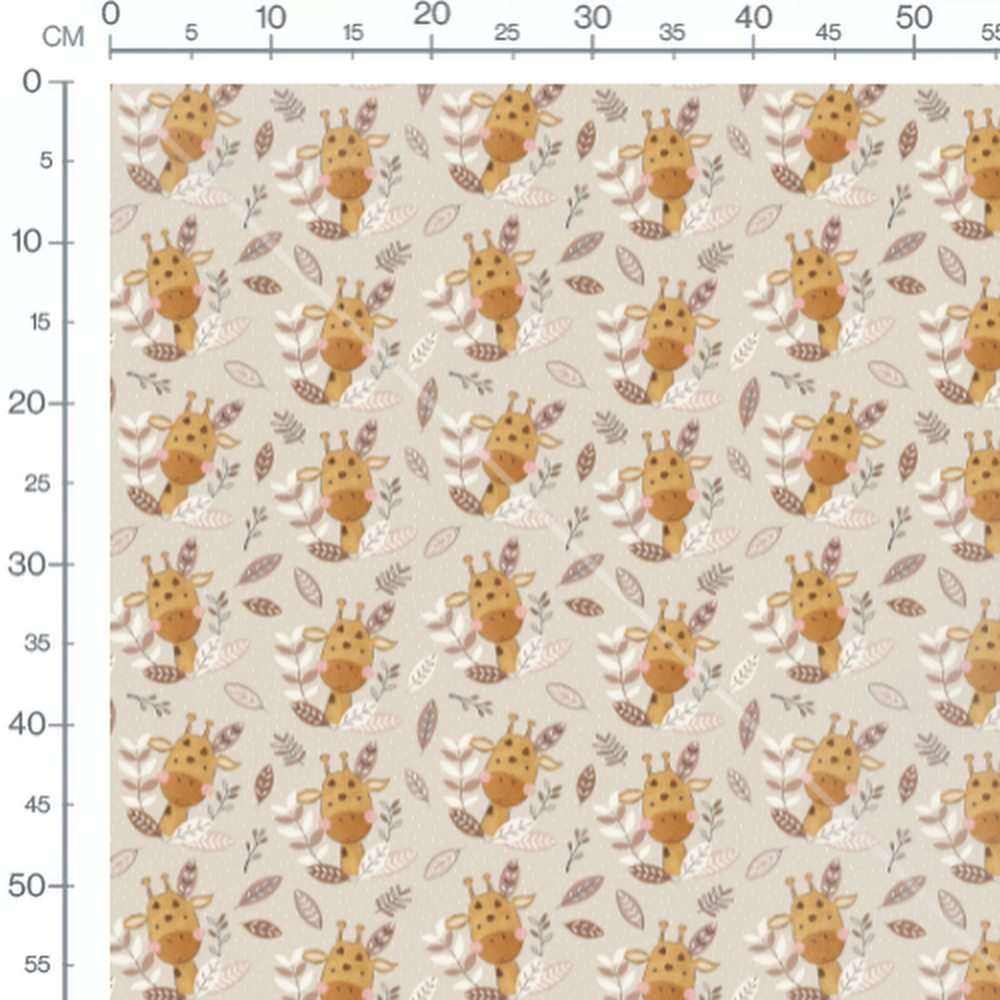 Tissu - Girafes souriantes et feuillages