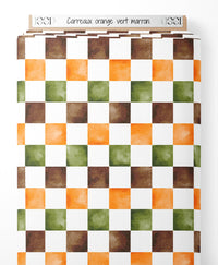 Tissu - Carreaux orange vert marron
