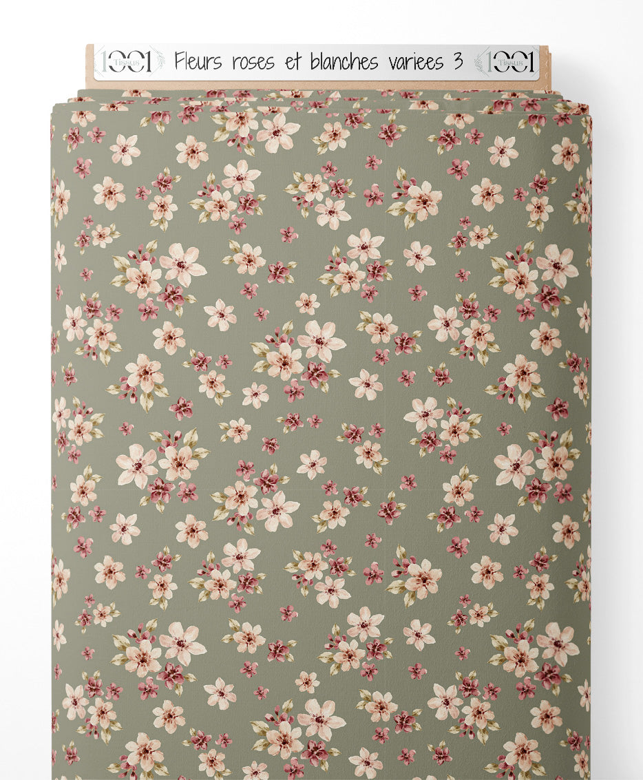 Tissu - Fleurs roses et blanches variées 3