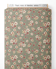 Tissu - Fleurs roses et blanches variées 3