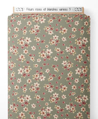 Tissu - Fleurs roses et blanches variées 3