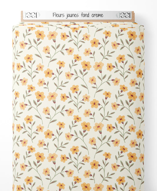 Tissu - Fleurs jaunes sur fond crème