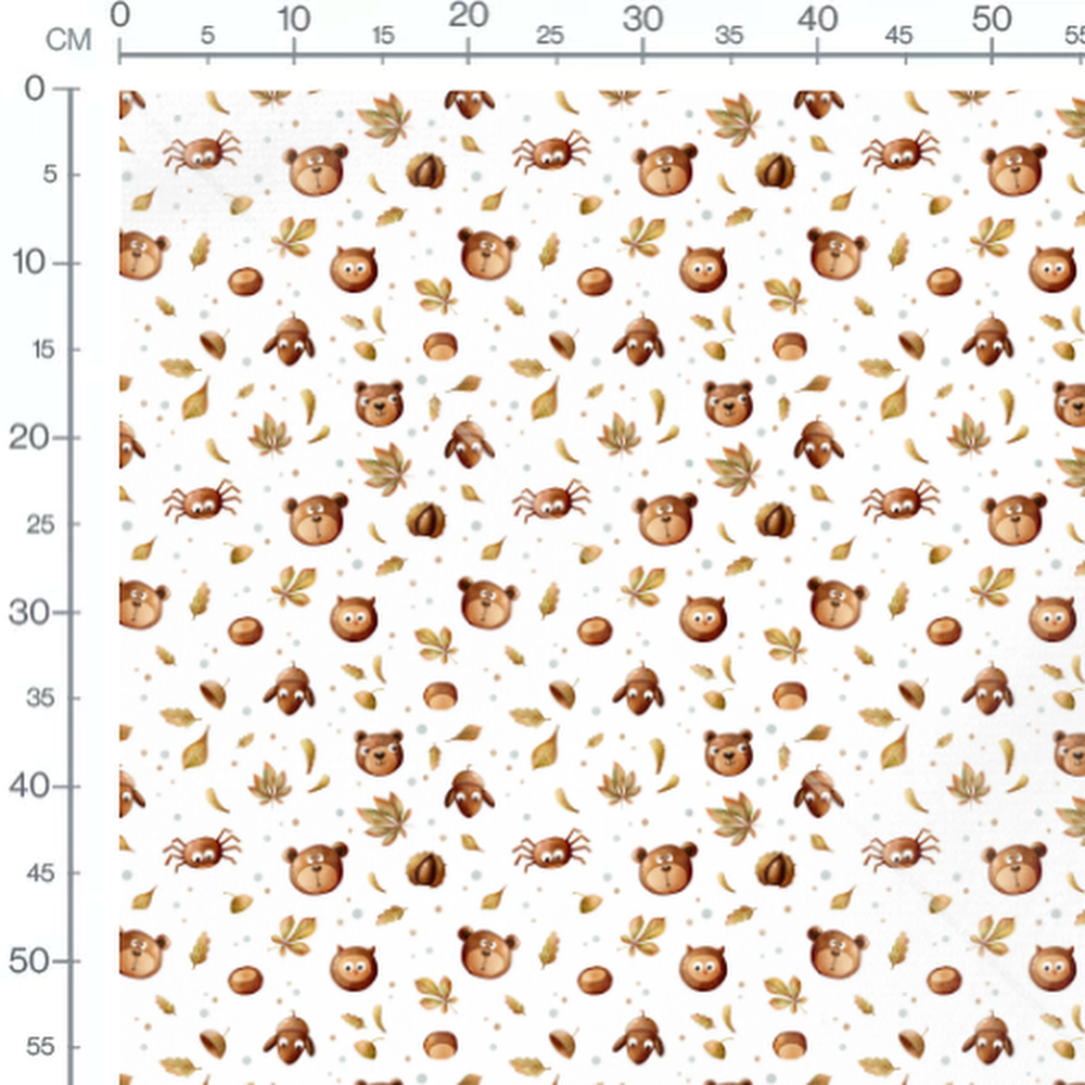 Tissu - Visages d'animaux et feuilles
