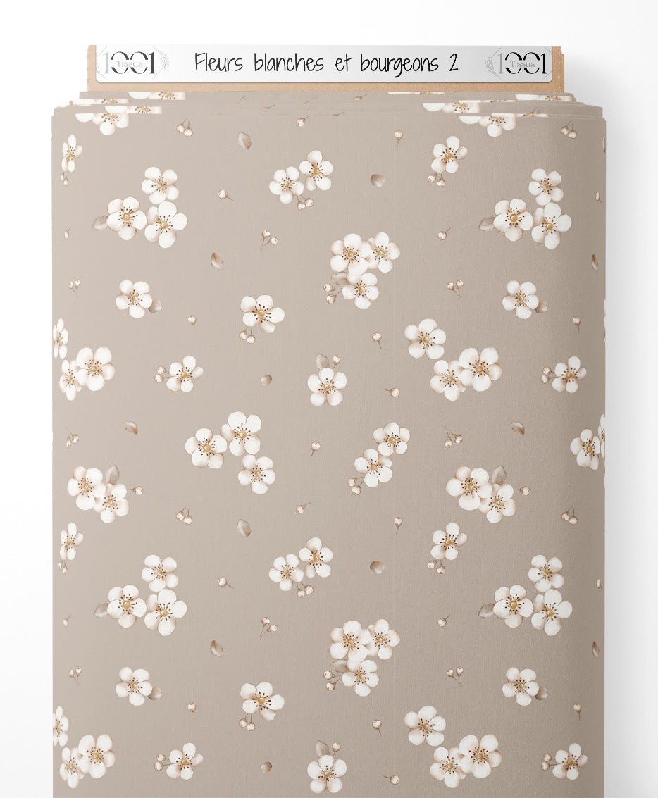 Tissu - Fleurs blanches et bourgeons 2