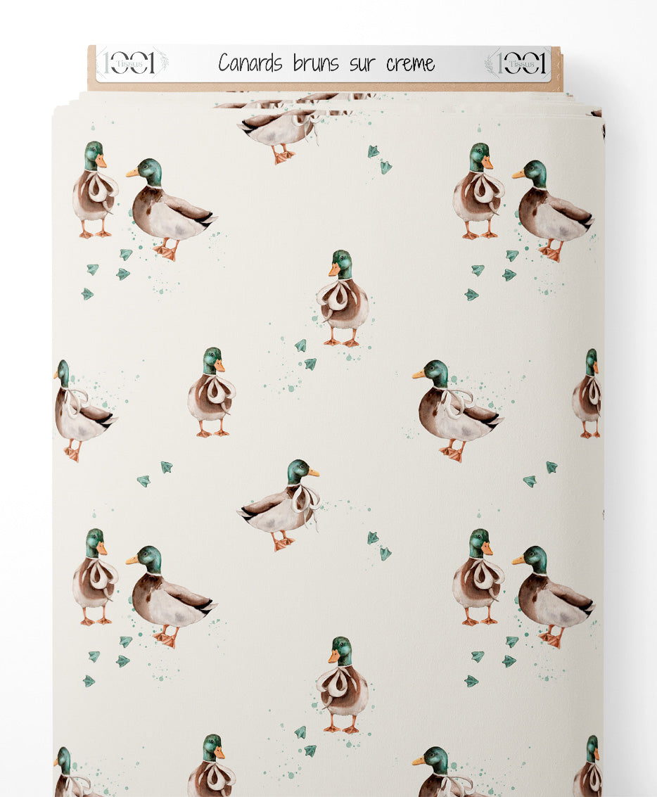 Tissu - Canards bruns sur crème