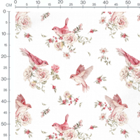 Tissu - Oiseaux roses et fleurs délicates