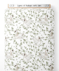 Tissu - Cygnes et feuillages verts clairs