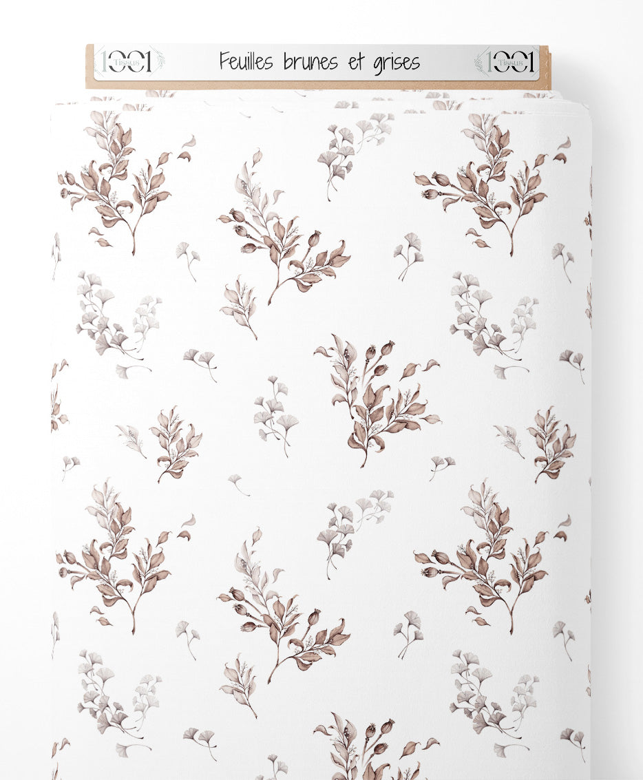 Tissu - Feuilles brunes et grises