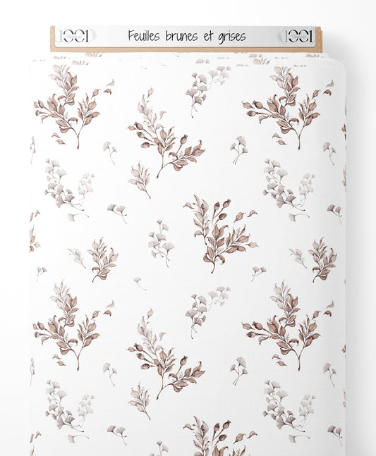Tissu - Feuilles brunes et grises