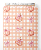 Tissu - Citrouilles sur carreaux orange