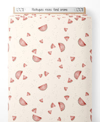 Tissu - Pastèques roses sur fond crème