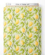 Tissu - Citrons et feuillage vert