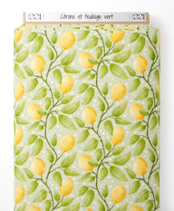 Tissu - Citrons et feuillage vert