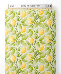 Tissu - Citrons et feuillage vert