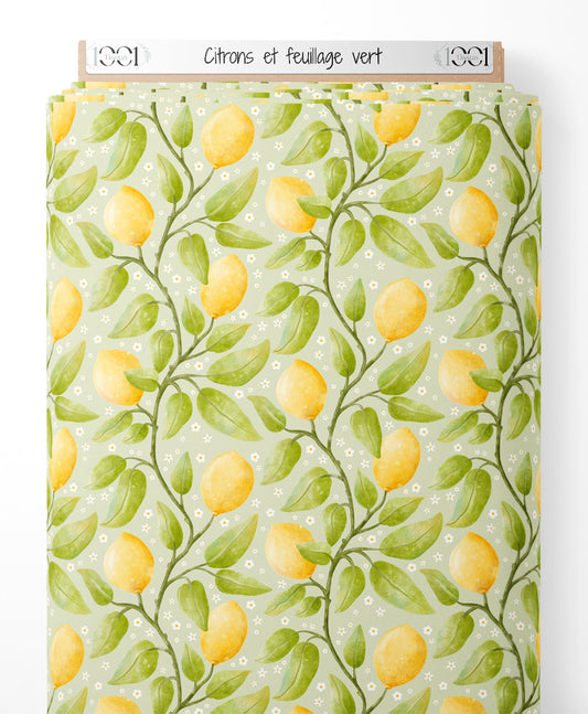 Tissu - Citrons et feuillage vert